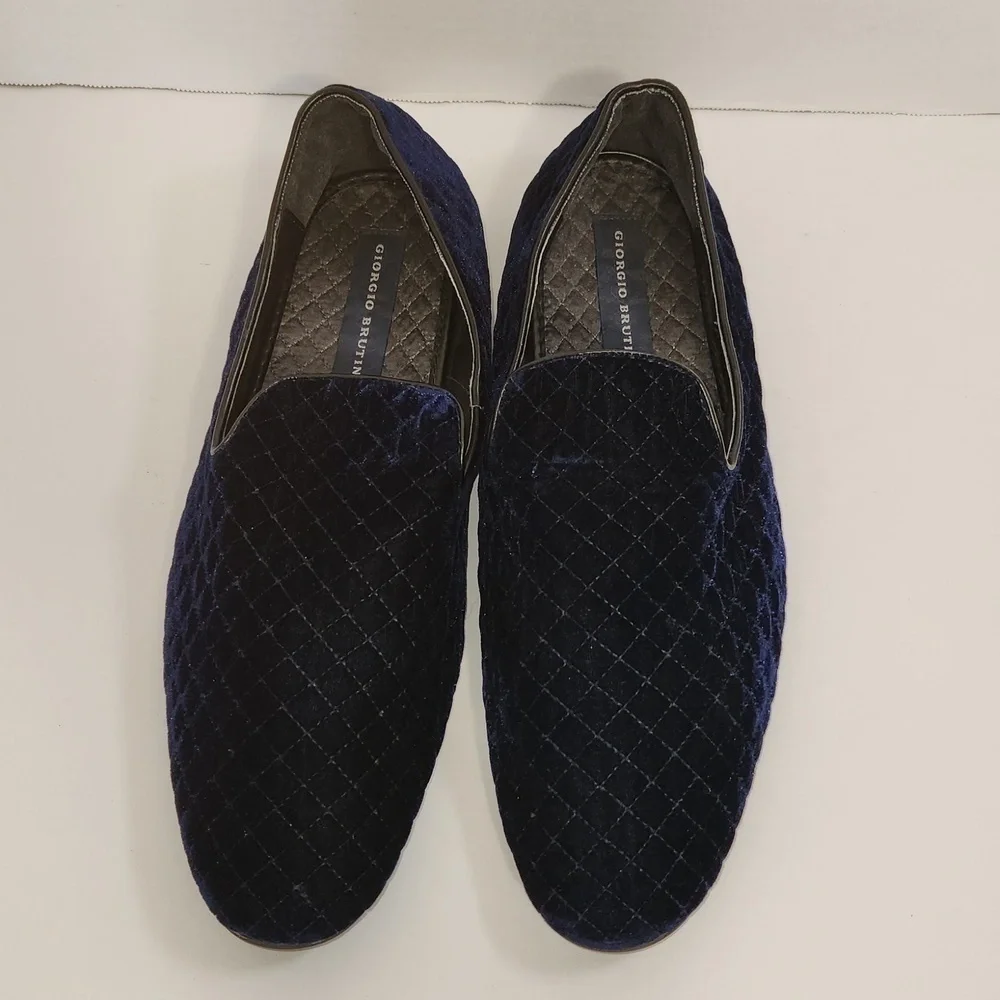 Giorgio Brutini “Chatwal” Navy Blue Diamond Stitched Velvet Slip On Loafer Shoes